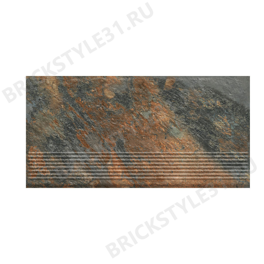 Ступень прямая клинкерная, с насечками, Ceramika Paradyz, ARDIS RUST 