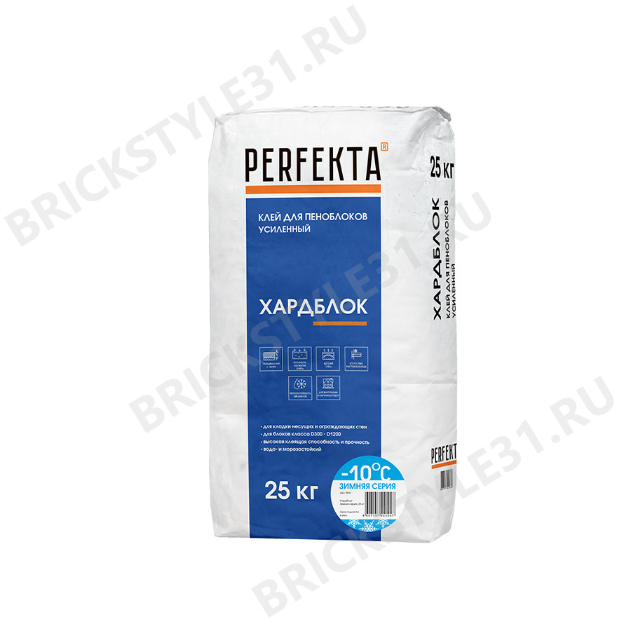 PERFEKTA Клей для пеноблоков усиленный, Хардблок Зимняя серия, 25 кг 